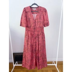 SEA NY Flora Button Front Puff Sleeve Midi Dress